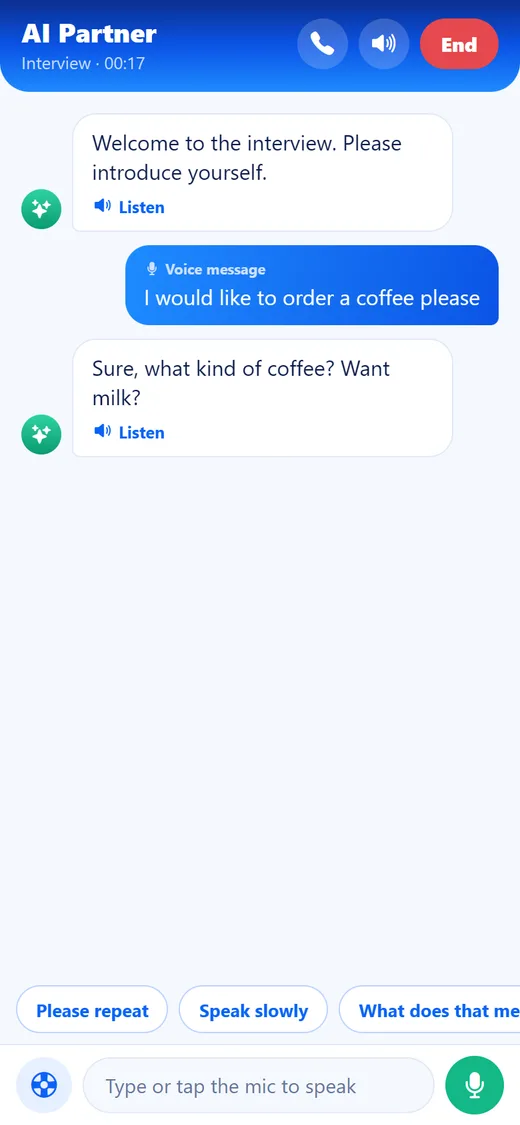 TalkZeno chat with the AI partner, with replies that can be read aloud